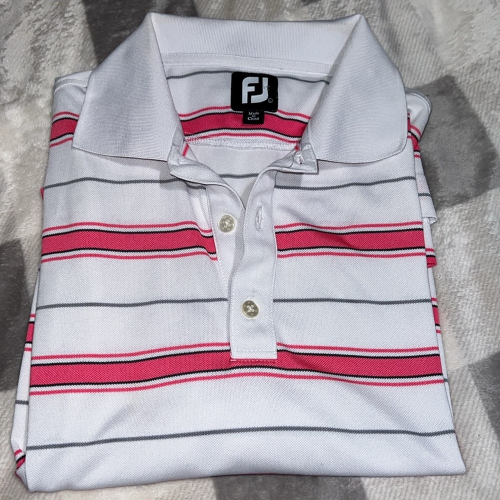FJ White and Pink Striped Polo Shirt